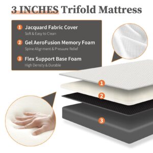 Elevon Folding Mattress, 3-inch Trifold Memory Foam Mattress Topper with Washable Cover, Foldable Floor Mattress Guest Bed Twin Size for Camping, Road Trip, 75" x 38" x 3"