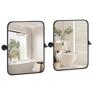 tangkula 30 x 22 pivot mirror, tilting bathroom mirror w/shatter-proof film, wall brackets, framed wall mounted mirror for bathroom, living room (2)