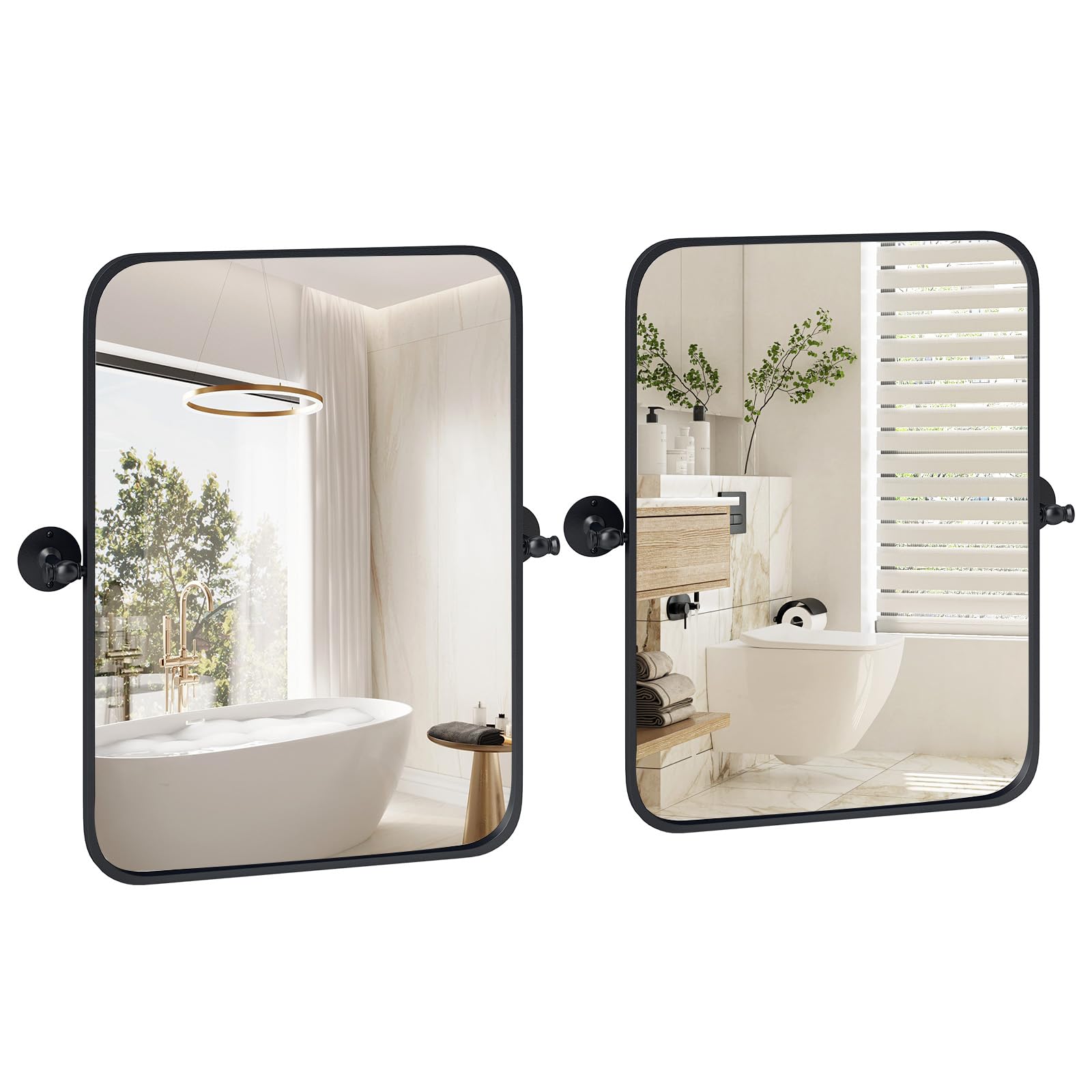 Tangkula 30 x 22 Pivot Mirror, Tilting Bathroom Mirror w/Shatter-Proof Film, Wall Brackets, Framed Wall Mounted Mirror for Bathroom, Living Room (2)