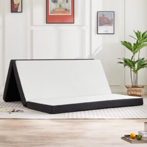 elevon folding mattress, 3-inch trifold memory foam mattress topper with washable cover, foldable floor mattress guest bed twin size for camping, road trip, 75" x 38" x 3"