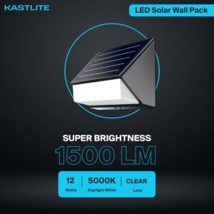 KastLite 12W Outdoor Solar Motion Sensor Light Wall Pack, 1500LM 5-Mode IP65 Dusk to Dawn LED Remote Control Light - Waterproof Wireless Smart Home Security Lighting for Yard Pathway Garden Garage