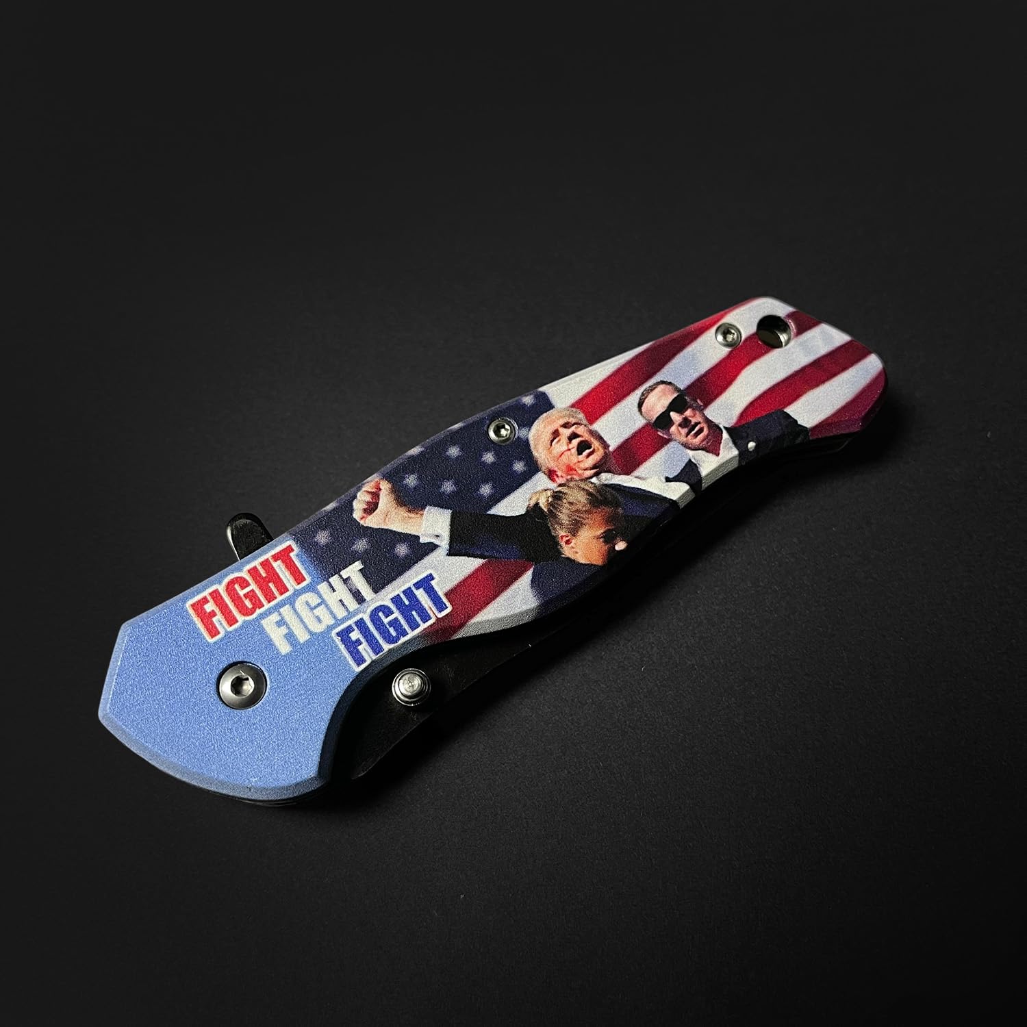 PS President Trump Fight Fight Fight! Stainless Steel Pocket Knife with Belt Clip for Gift, Collection, Camping, Hunting. Show Your support!