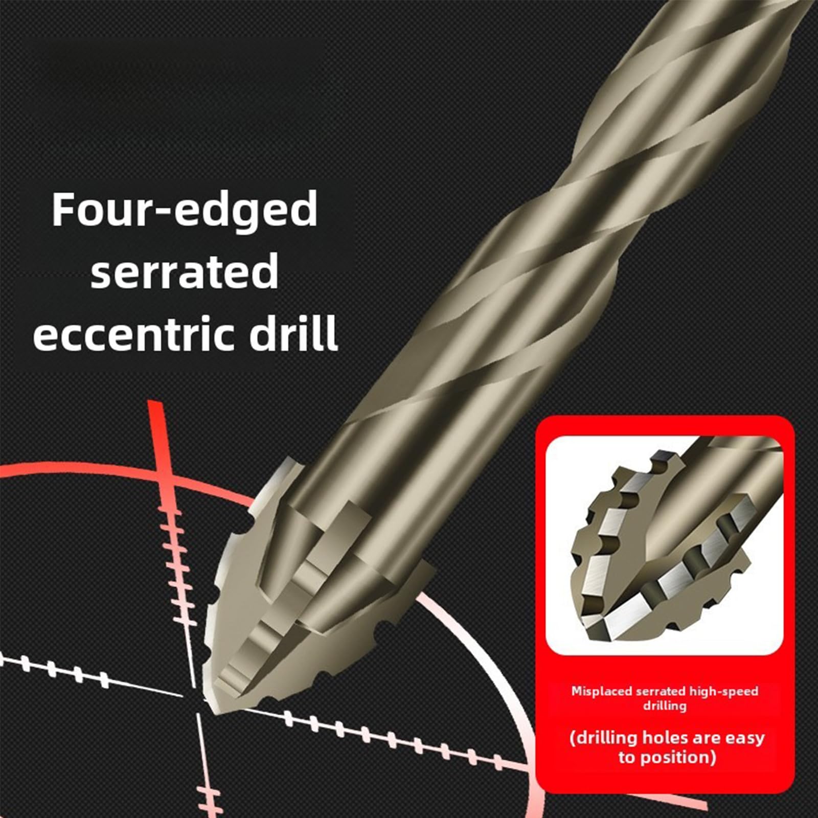 New Four-Flute Sawtooth Eccentric Drill Bit, Cozy Hoome Drill Bit, Four-Edged Serrated Eccentric Drill, Multifunction Drill Bit Set, High Hardness Skewed Head Eccentric Drill Bits (4/5/6/8/10/12)