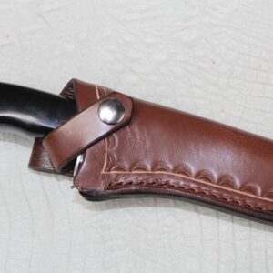 CARL THOMAS LEATHERS Custom Leather Vertical Knife Sheath Made to fit a Buck 119, Fixed Blade Knife Holder, Dyed Dark Brown