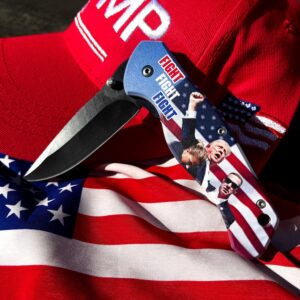 PS President Trump Fight Fight Fight! Stainless Steel Pocket Knife with Belt Clip for Gift, Collection, Camping, Hunting. Show Your support!