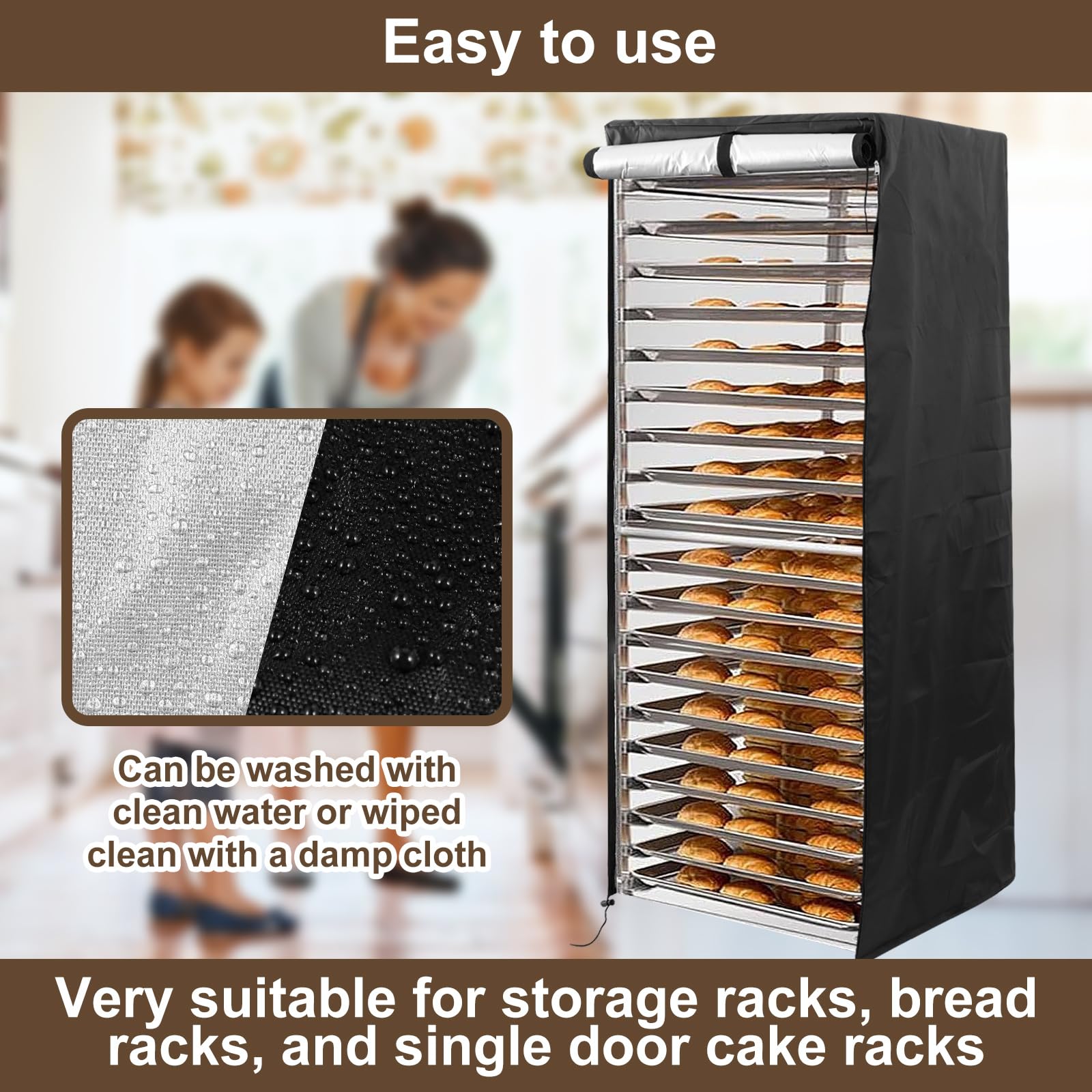 XYDHQS Bread Rack Cover with Zipper, Bakery Rack Cover, Keeping Fresh Pan Bun Rack Cover, 23"x28"x64" Bakery Single Rack Covers Waterproof and Dustproof, Black