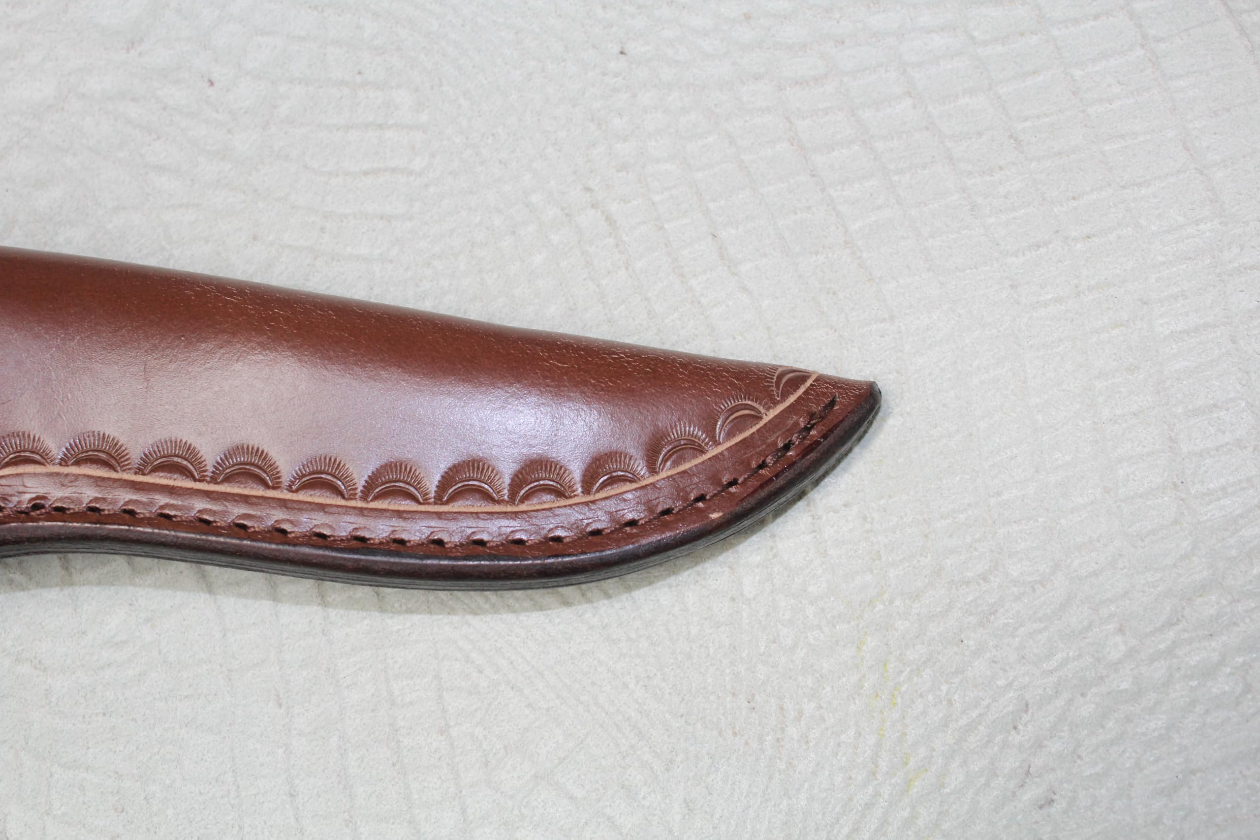 CARL THOMAS LEATHERS Custom Leather Vertical Knife Sheath Made to fit a Buck 119, Fixed Blade Knife Holder, Dyed Dark Brown