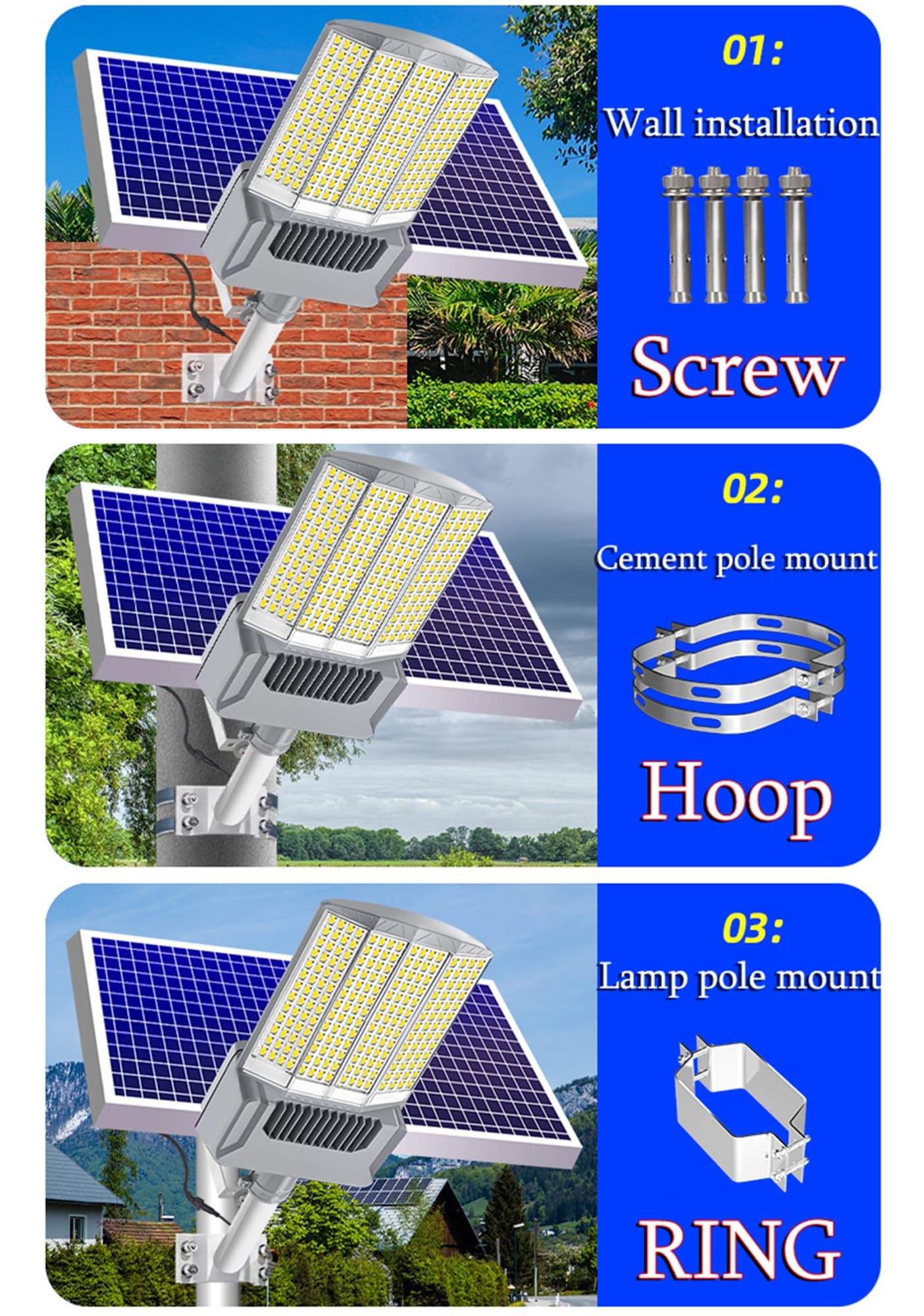 ZXXHNNAIH Solar Street Light Solar Parking Lot Lights High Conversion Rate,Can 320 ° Luminescence, for Backyard Path Parking Lot