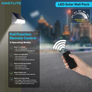 KastLite 12W Outdoor Solar Motion Sensor Light Wall Pack, 1500LM 5-Mode IP65 Dusk to Dawn LED Remote Control Light - Waterproof Wireless Smart Home Security Lighting for Yard Pathway Garden Garage