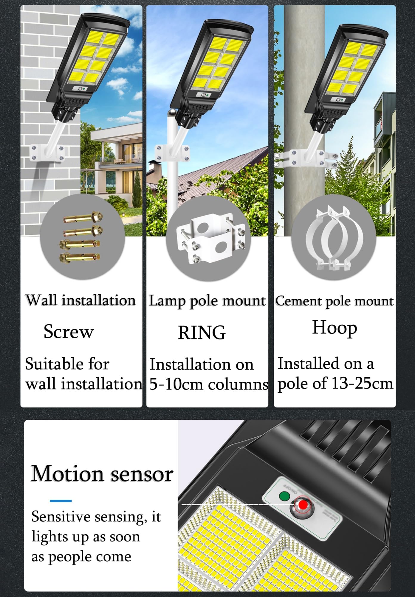 ZXXHNNAIH Solar Street Light Solar Motion Sensor Outdoor Lights, Solar Street Light IP66 Waterproof for Basketball Court Garage Camping