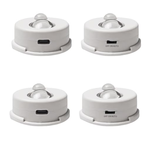 Cat's Eye Small Round Motion Sensor Light Build in Rechargeable Battery Magnetic LED Ceiling Light for Cupboard,Storage Rack,Entrance Hall,Wine Cabinet. (4 Packs)