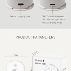 Cat's Eye Small Round Motion Sensor Light Build in Rechargeable Battery Magnetic LED Ceiling Light for Cupboard,Storage Rack,Entrance Hall,Wine Cabinet. (4 Packs)