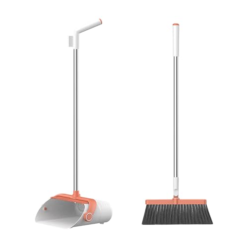 Broom with Dustpan Combo Set Brooms and Dustpan 2-in-1 Set Home Cleaning Supplies Stainless Steel Handle Brooms and Dustpan Combo Set for Home Office Broom Set Dust Pan and Broom Set Cleaning Tools