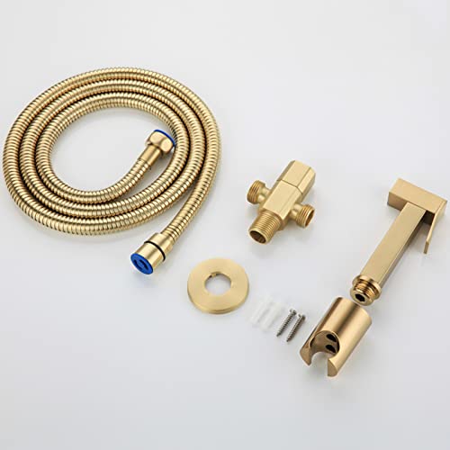 Shower System, Handheld Bidet Sprayer for Toilet Brass Portable Baby Cloth Diaper Sprayer Brushed Gold Bidet Attachment with Bidet Hose for Feminine Wash, Adjustable Water Pressure Control