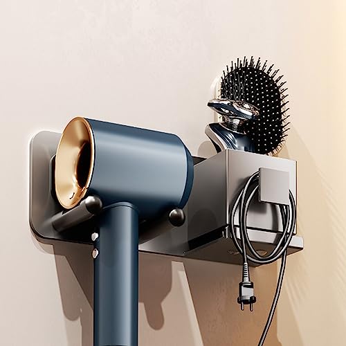 Aurgiarme Bathroom Storage Rack No Need to Drill Stick Wall Mounted Hair Dryer Holder Bathroom Hairdryer Storage Box