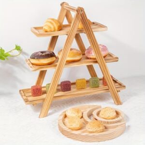 Wooden Cake Stand with 3 Tiers, Rectangular Pastry Display Stand, Portable & Detachable Dessert Rack, Party Food Tray, Serving Platter for Fruits, Cakes & Sweets, Wedding Catering Display