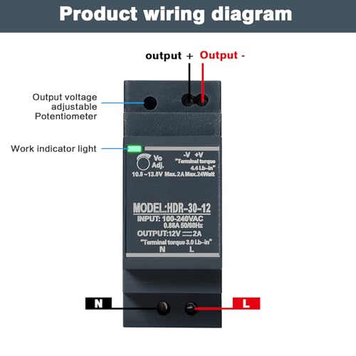 Jadeshay DIN Rail Power Supply, 30W 12VDC 2A Switching Power Supply with Overload Protection and Stable DC Output (HDR-30-12)