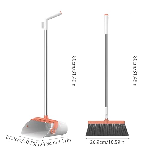 Broom with Dustpan Combo Set Brooms and Dustpan 2-in-1 Set Home Cleaning Supplies Stainless Steel Handle Brooms and Dustpan Combo Set for Home Office Broom Set Dust Pan and Broom Set Cleaning Tools