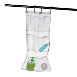 Parliky 6 Bathroom Accessories White Shower Organizer Bag Hanging Mesh Pockets Shower Organizer