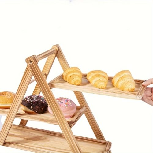 Wooden Cake Stand with 3 Tiers, Rectangular Pastry Display Stand, Portable & Detachable Dessert Rack, Party Food Tray, Serving Platter for Fruits, Cakes & Sweets, Wedding Catering Display