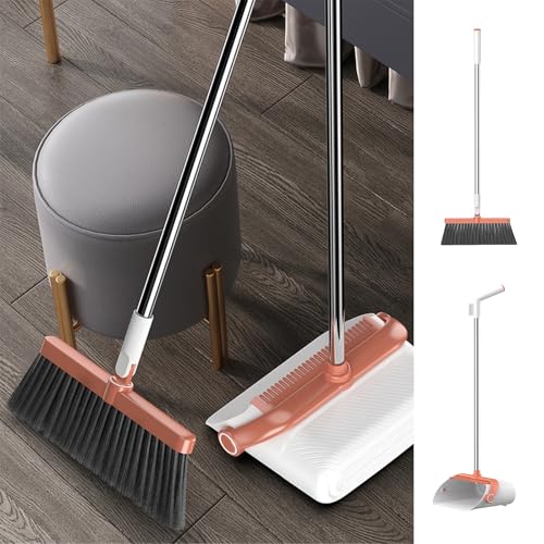 Broom with Dustpan Combo Set Brooms and Dustpan 2-in-1 Set Home Cleaning Supplies Stainless Steel Handle Brooms and Dustpan Combo Set for Home Office Broom Set Dust Pan and Broom Set Cleaning Tools