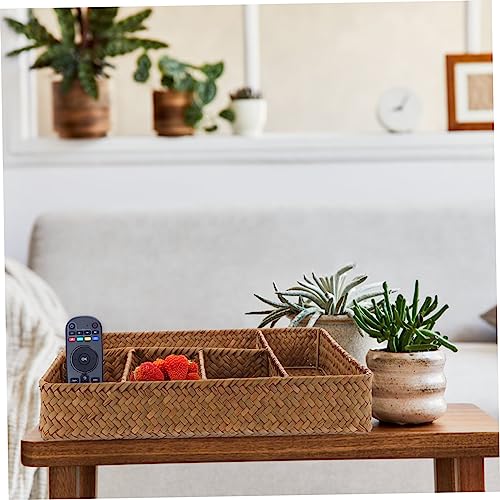 Outanaya Straw Storage Box Bathroom Counter Organization Basket with Dividers Divided Wicker Basket 5 Compartment Organizer Rustic Toilet Paper Basket Snack Toys Basket Divided Basket Khaki