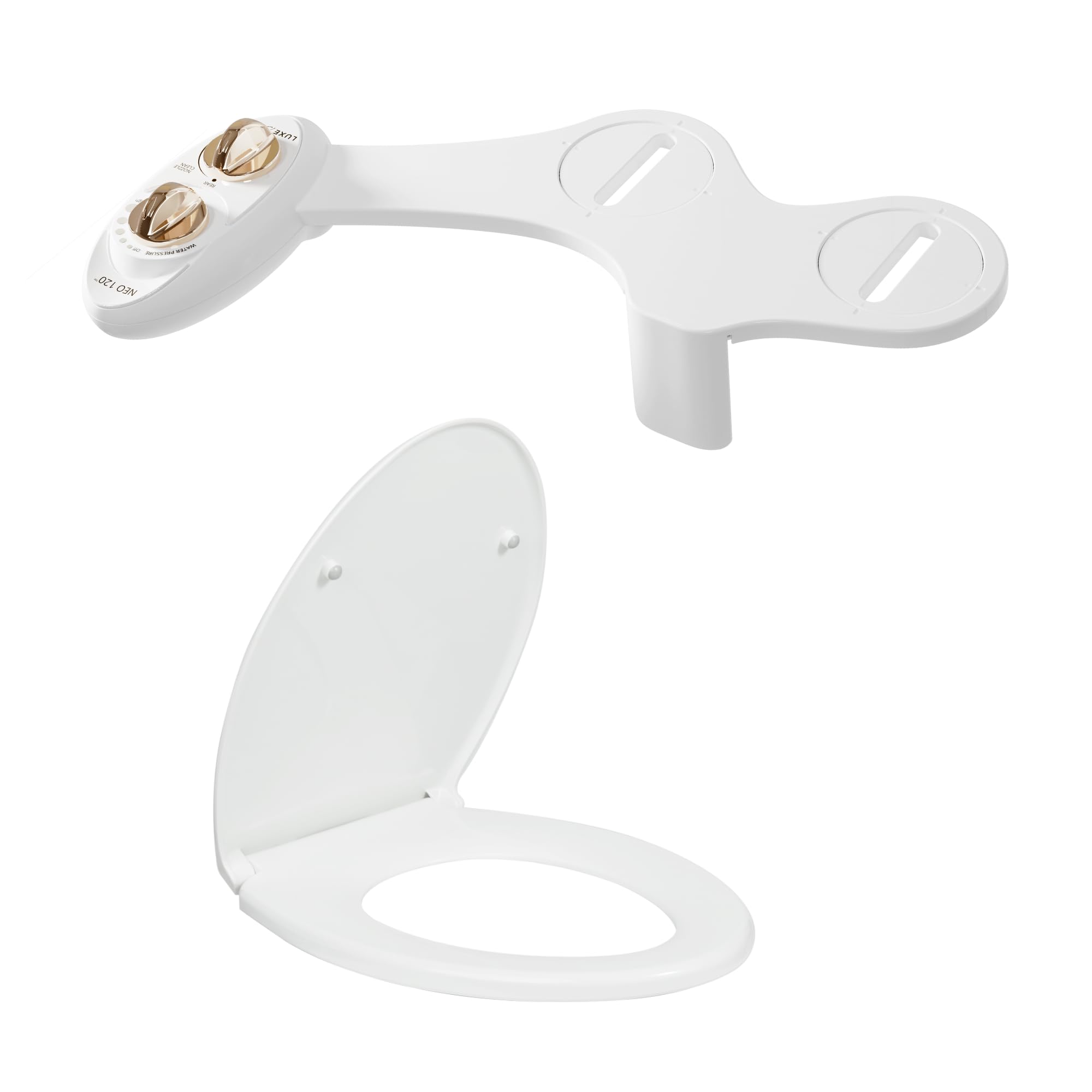 LUXE Bidet NEO 120 Gold and Elongated Toilet Seat Bundle