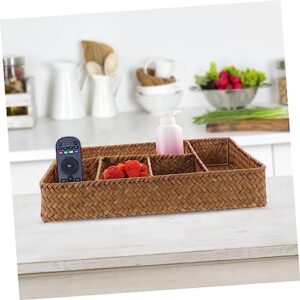 Outanaya Straw Storage Box Bathroom Counter Organization Basket with Dividers Divided Wicker Basket 5 Compartment Organizer Rustic Toilet Paper Basket Snack Toys Basket Divided Basket Khaki