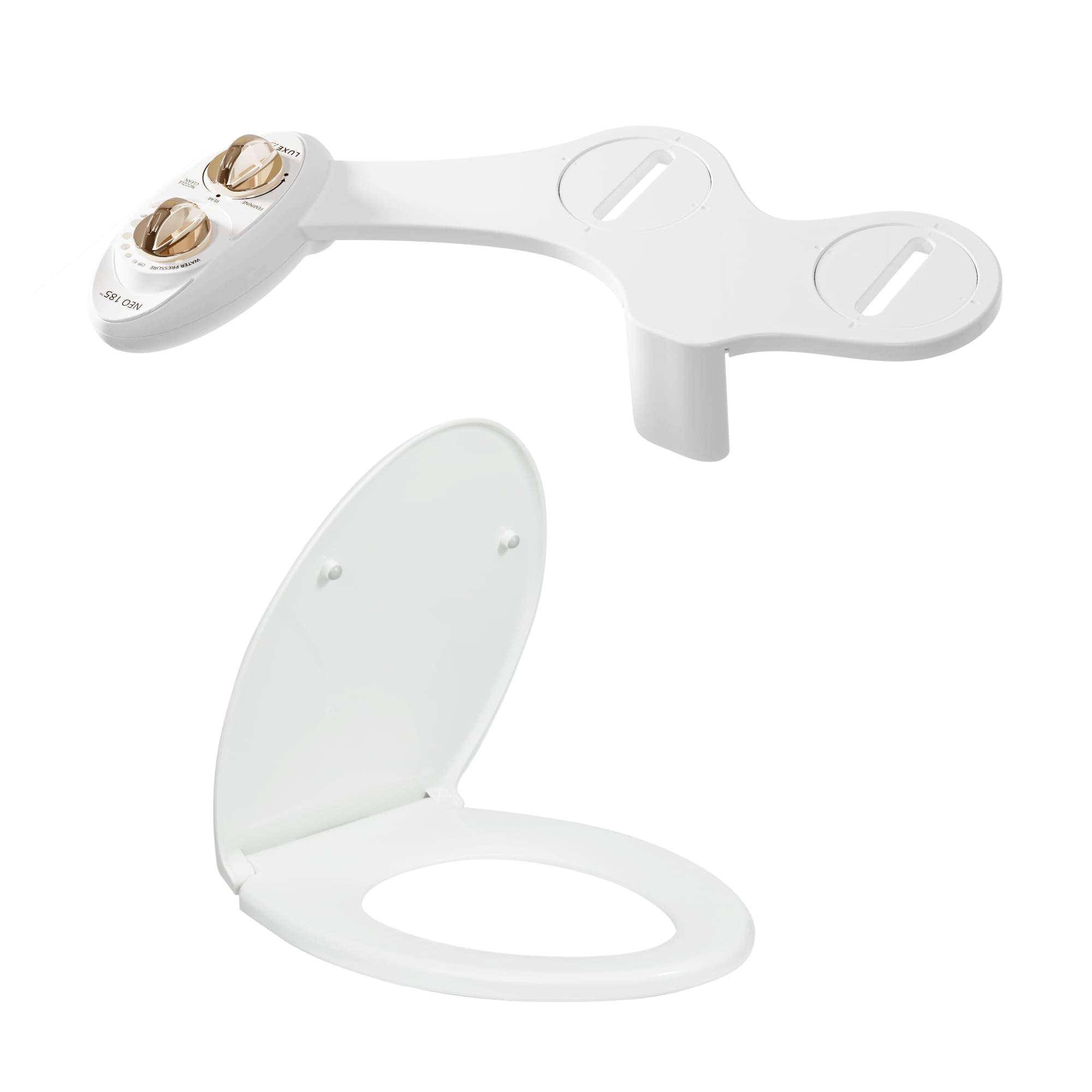 LUXE Bidet NEO 185 Gold and Elongated Toilet Seat Bundle