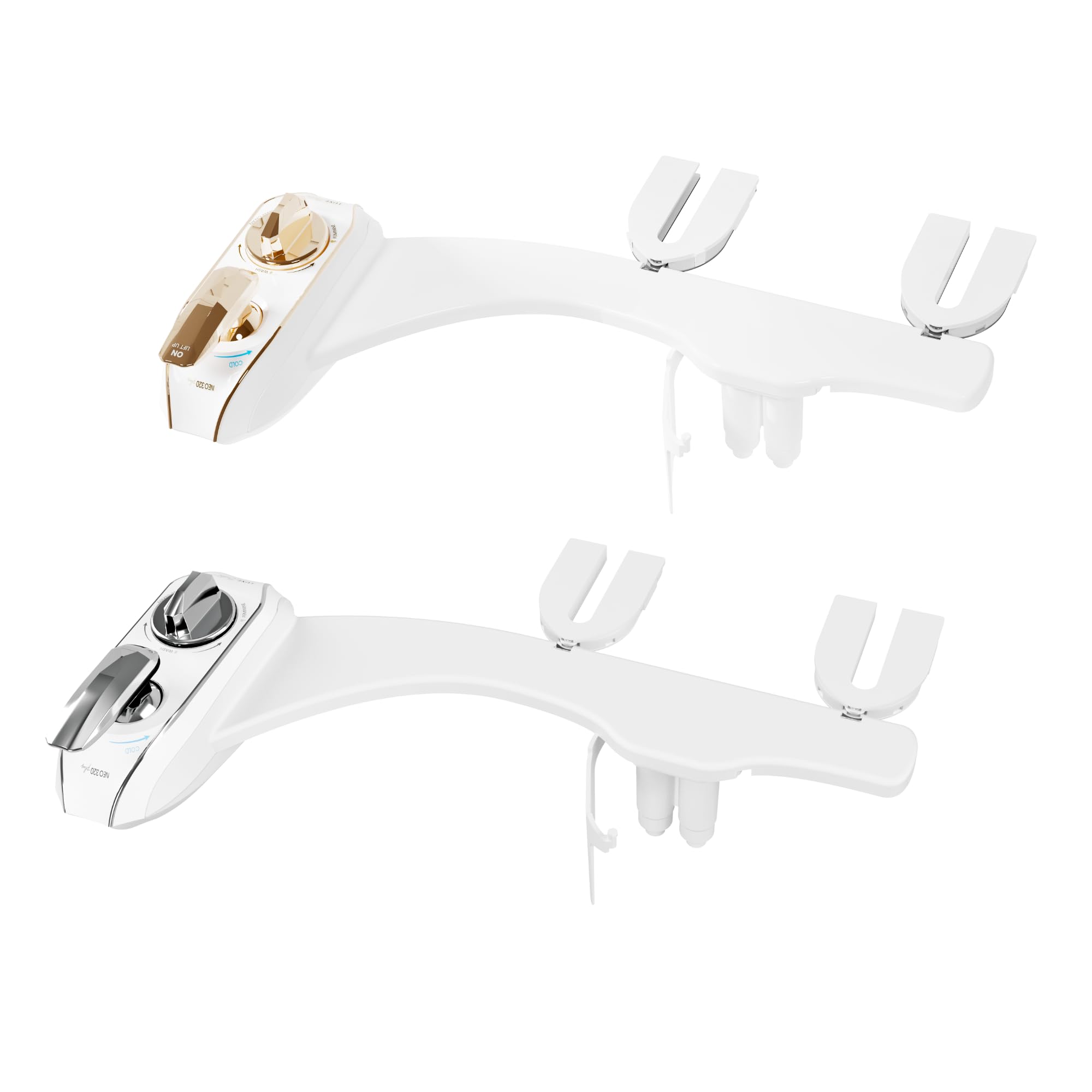 LUXE Bidet NEO 320 Plus - Value Pack of 2 - Patented Bidet Attachments for Toilet Seat with Innovative Hinges to Clean, Slide-in Easy Install, Advanced 360° Self-Clean, and Temperature Controls (Gold