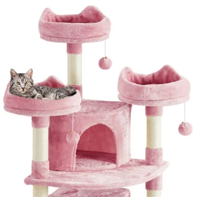 Pink 69” Multi-Level cat Tree with Condos, Scratching Posts & Platforms