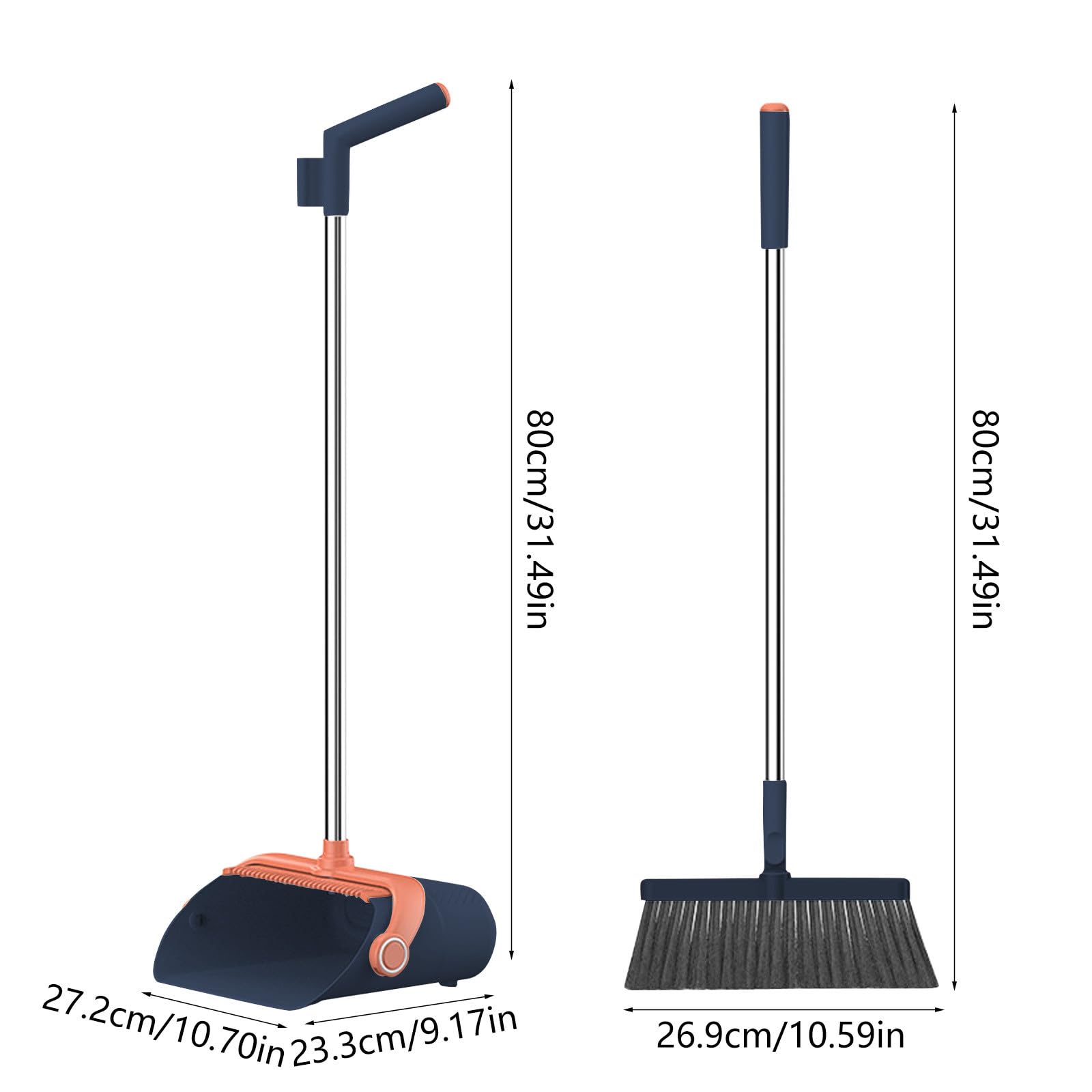 Broom with Dustpan Combo Set Brooms and Dustpan 2-in-1 Set Home Cleaning Supplies Stainless Steel Handle Brooms and Dustpan Combo Set for Home Office Broom Set Dust Pan and Broom Set