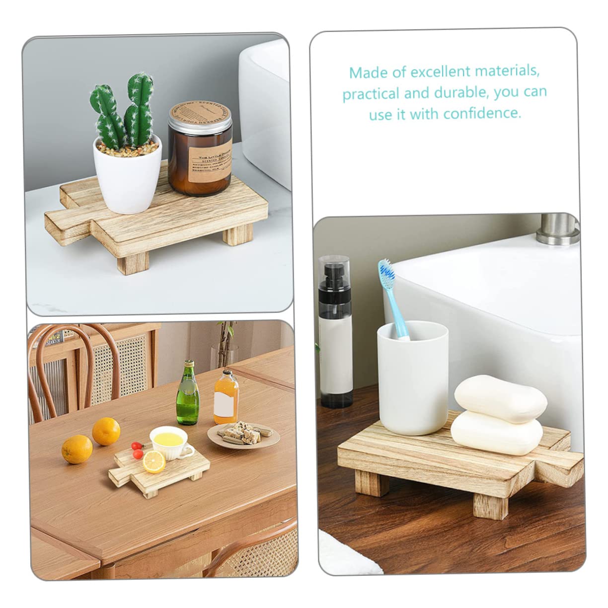 Unomor Wooden Tray Decoration Shelf Stand Sink Holder Farmhouse Soap Stand Small Stand Decorative Serving Tray Small Shelf Bracket Decorative Plant Pots Trim Tray Mini Pots