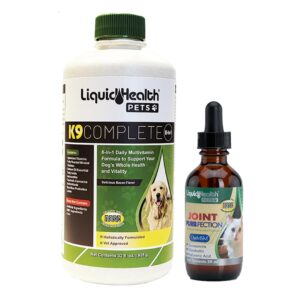 liquidhealth pets k9 complete 8-in-1 multivitamin for dogs & puppies & joint purr-fection hip & joint glucosamine chondroitin drops for cats - pet supplement bundle for joint health, immune support