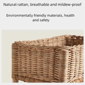 Rattan Shelving Unit 3 Tiers Standing Wooden Caddy | Hand Woven Portable Laundry Bin Basket | Living Room, Bedroom, Kitchen Organizer