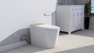 wiis' idea smart toilet, elongated one piece bidet toilet with bidet built in, tankless smart bidet toilet with auto open close, auto flush, foot sensor, heated bidet seat, led display, night light