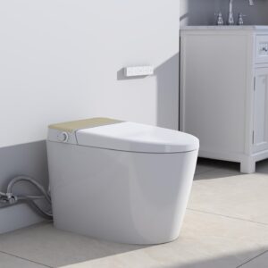 WIIS' IDEA Smart Toilet, Elongated One Piece Bidet Toilet with Bidet Built In, Tankless Smart Bidet Toilet with Auto Open Close, Auto Flush, Foot Sensor, Heated Bidet Seat, LED Display, Night Light