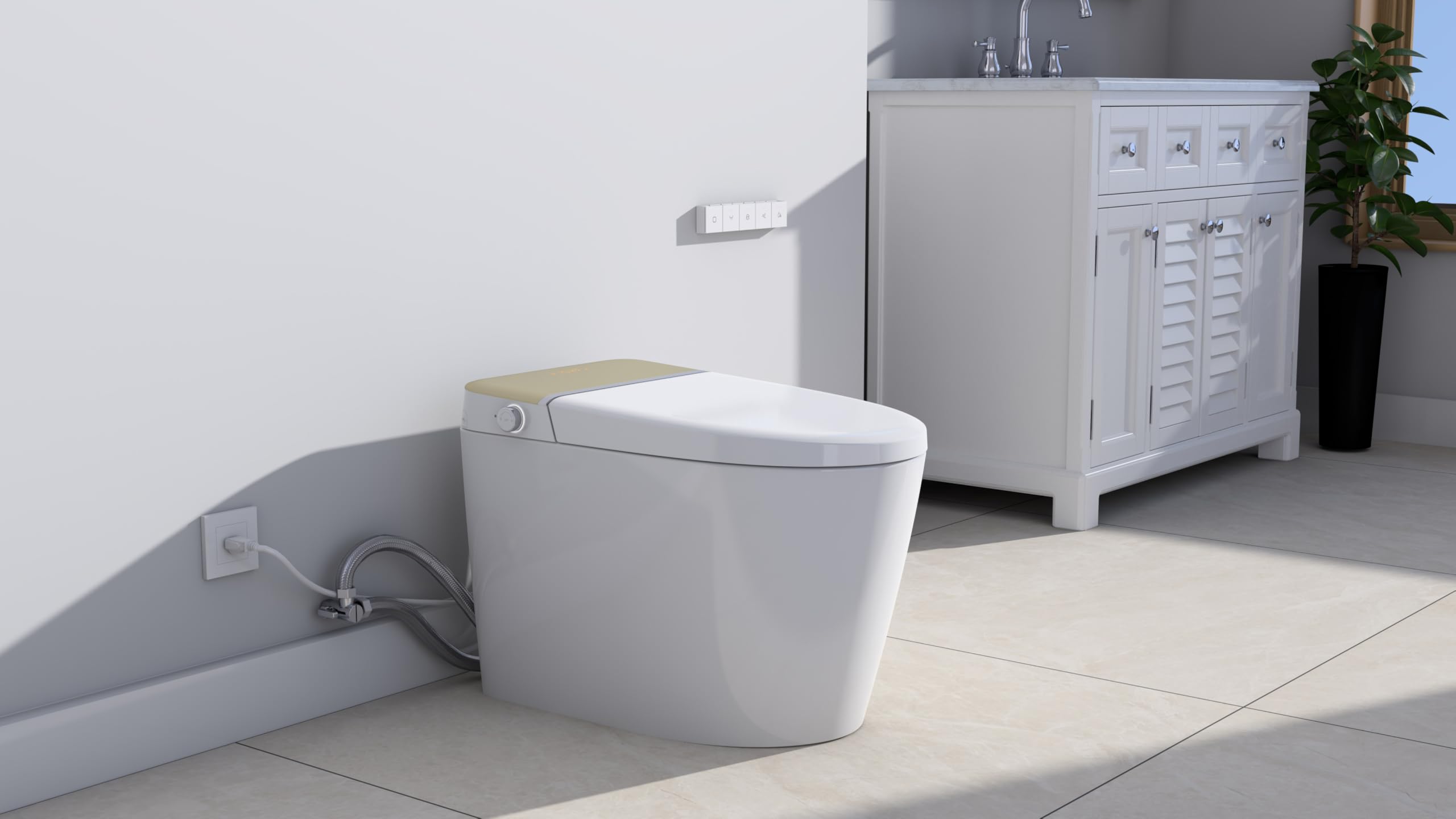 WIIS' IDEA Smart Toilet, Elongated One Piece Bidet Toilet with Bidet Built In, Tankless Smart Bidet Toilet with Auto Open Close, Auto Flush, Foot Sensor, Heated Bidet Seat, LED Display, Night Light