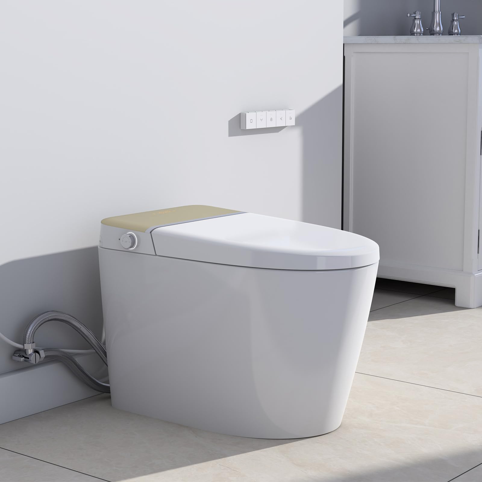 SPOWAY Smart Toilet with Built-in Bidet Seat, Tankless Toilet with Auto Lid Opening, Closing and Flushing, Heated Seat, Digital Display, Remote Control