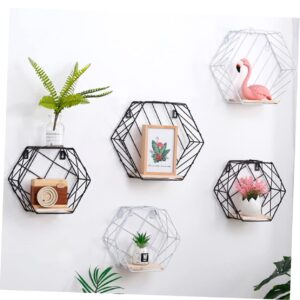 FUNOMOCYA Wall Display Holder Storage Shelf Wall Hanging Holder Living Room Bookshelf Wall Mount Display Shelf Wall Shelf Wall Hanging Rack Hexagonal Mesh Shelf Wall Storage Rack Black