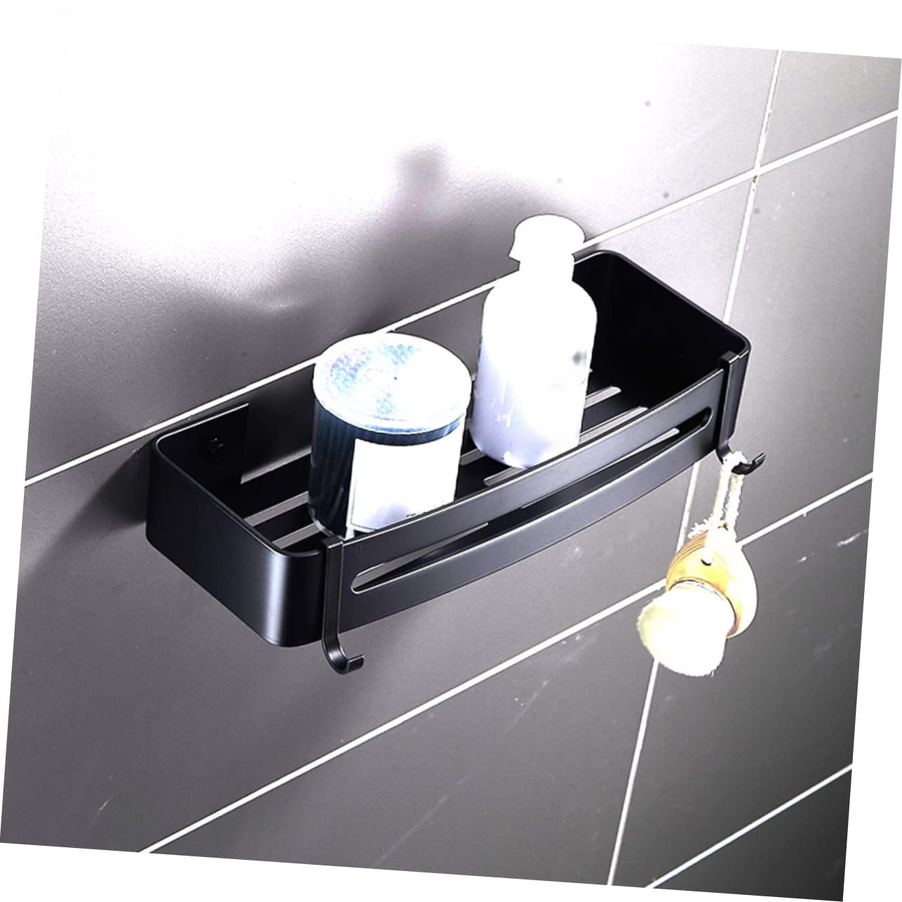 Hoement 1pc Bathroom Shelf Black Storage Shelves Black Gel Storage Unit Gel Shower Storage Punch Shower Shelf Bathroom Rack Organizer Bathroom Shower Gel Organizer Shelving Aluminum