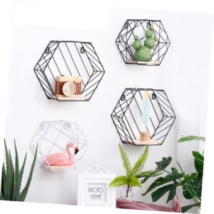 FUNOMOCYA Wall Display Holder Storage Shelf Wall Hanging Holder Living Room Bookshelf Wall Mount Display Shelf Wall Shelf Wall Hanging Rack Hexagonal Mesh Shelf Wall Storage Rack Black