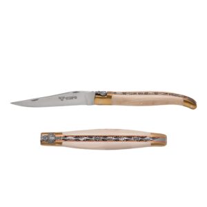 laguiole en aubrac le bijou handmade luxury folding pocket knife, 4.8-in (12cm), soft tusk handle, special forged bee, brass bolsters, and two copper plates