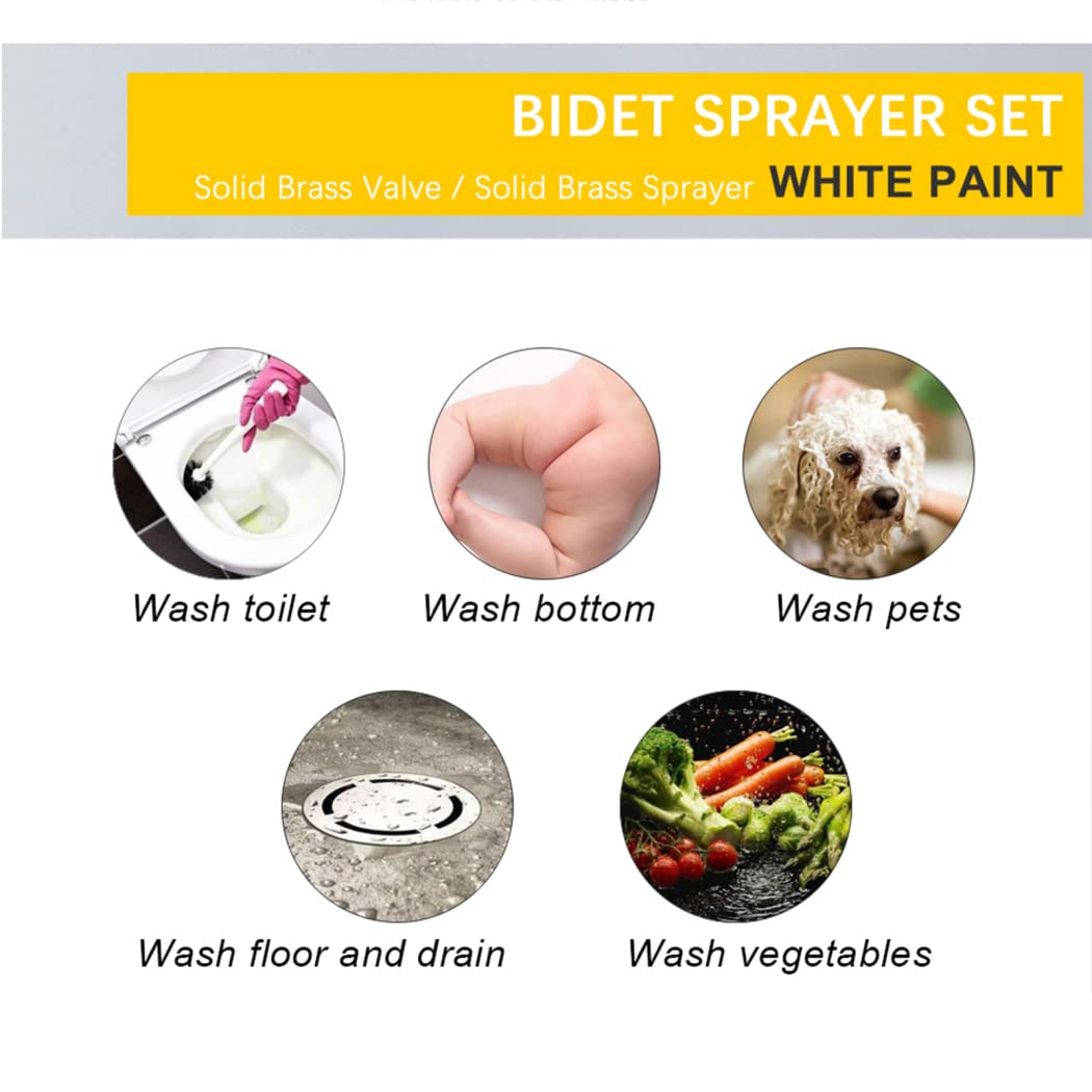 Shower System, Bidet Sprayer for Toilet, White Hand Held Toilet Bidet Sprayer 304 Stainless Steel Douche Kit Shattaf Bidet Faucet Shower Solid Brass Angle Valve,D Set