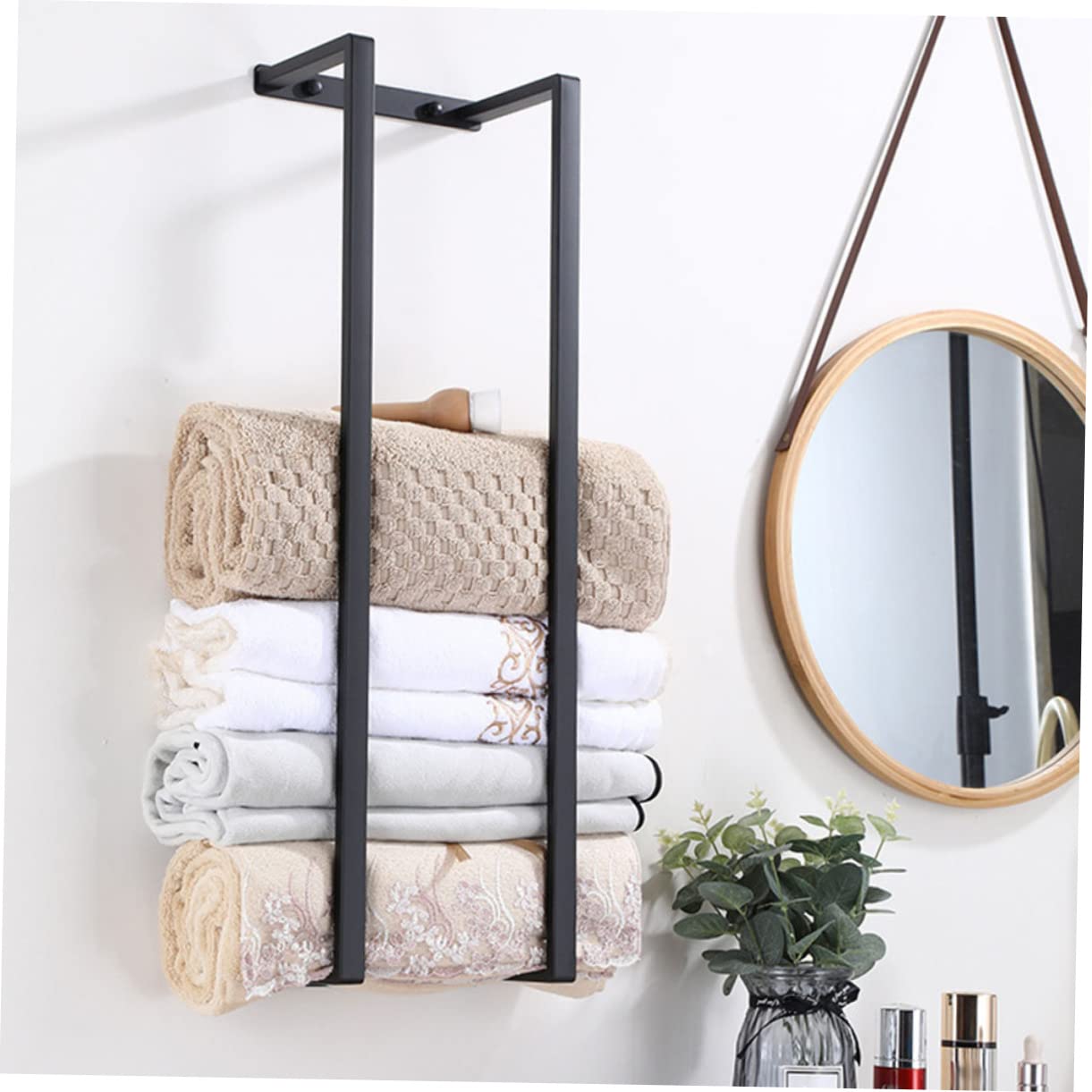 Unomor Towel Roll Storage Rack Hanger Stand Wall Mounted Shelves Wall Mount Towel Hanger Organizer Towel Mounted Towel Shelf for Bathroom Blanket Ladder Towels 304 Stainless Steel Black