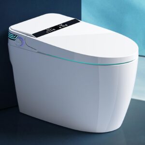 spoway smart toilet with built-in bidet seat, tankless toilet with auto lid opening, closing and flushing, heated seat, digital display, remote control, massage washing