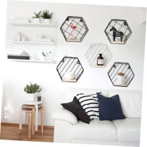 FUNOMOCYA Wall Display Holder Storage Shelf Wall Hanging Holder Living Room Bookshelf Wall Mount Display Shelf Wall Shelf Wall Hanging Rack Hexagonal Mesh Shelf Wall Storage Rack Black