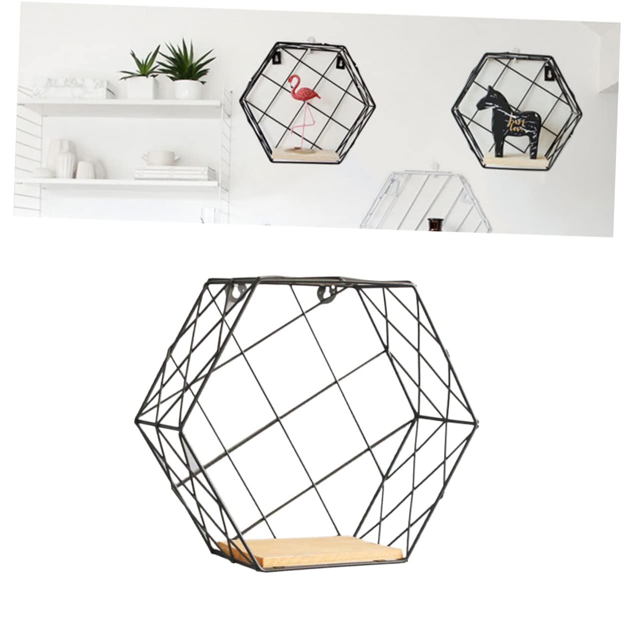 FUNOMOCYA Wall Display Holder Storage Shelf Wall Hanging Holder Living Room Bookshelf Wall Mount Display Shelf Wall Shelf Wall Hanging Rack Hexagonal Mesh Shelf Wall Storage Rack Black