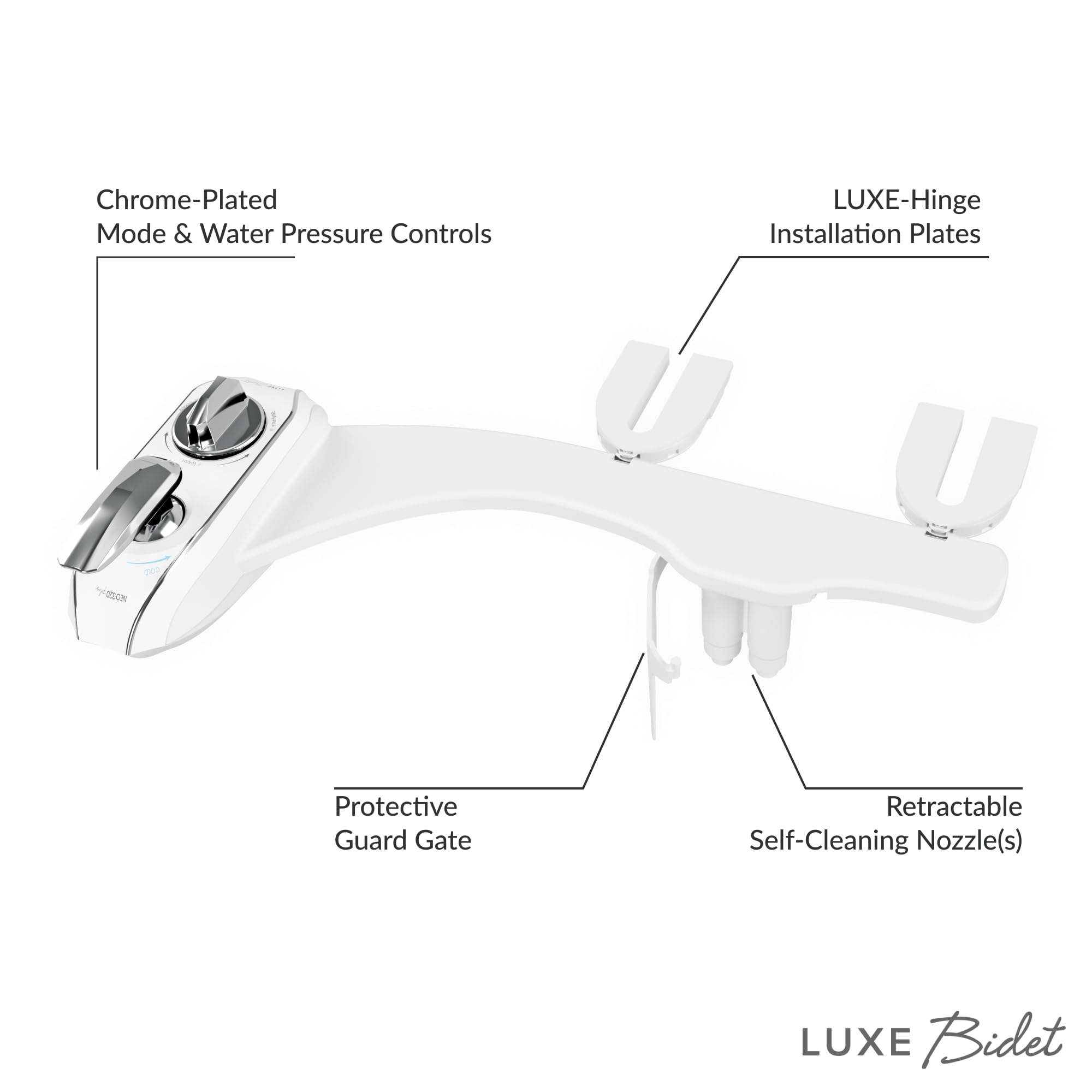 LUXE Bidet NEO 320 Plus - Value Pack of 2 - Patented Bidet Attachments for Toilet Seat with Innovative Hinges to Clean, Slide-in Easy Install, Advanced 360° Self-Clean, and Temperature Controls (Gold