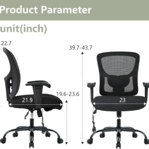 Big and Tall Office Chair 500lbs, Ergonomic Computer Chair Height Adjustable Mesh Chair Heavy Duty Chair, Wide Seat Computer Executive Desk Chair with Adjustable Armrest, Lumbar Support, Black